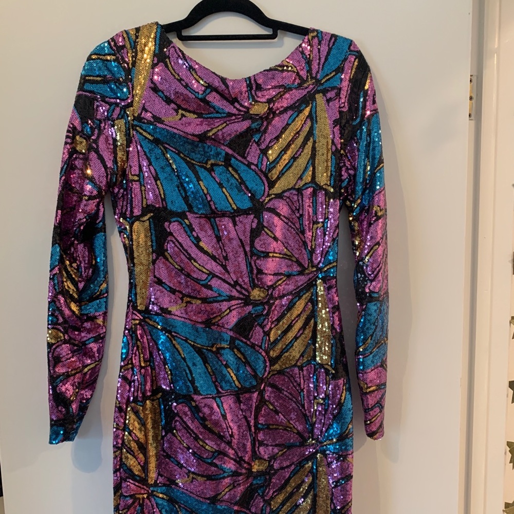 Long Sleeved Sequined Mini Dress